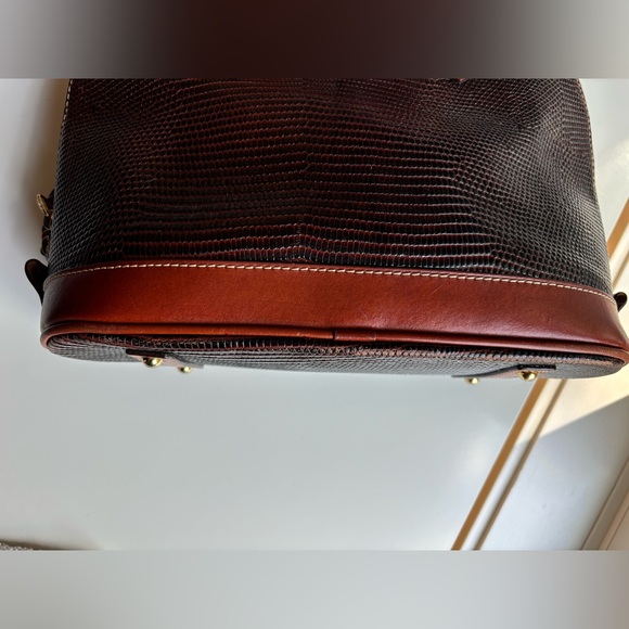 DOONEY AND BOURKE Embossed Lizard Zip Zip Satchel Brown Leather Trim - Picture 16 of 17